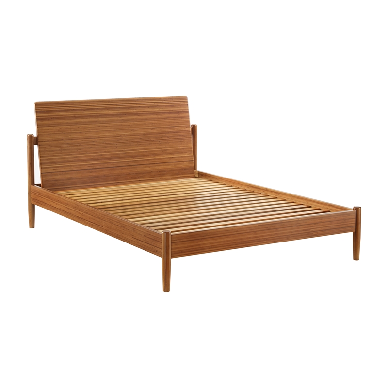 Maklaine King Bamboo Platform Bed with Low Profile Footboard in Copper