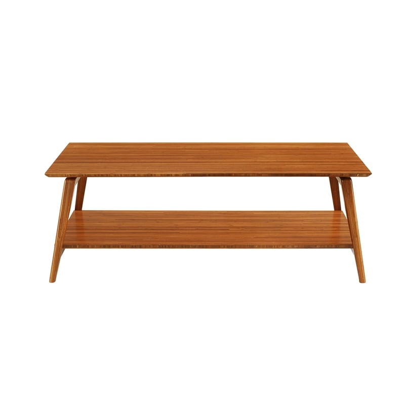 Maklaine 2-Tier Solid Bamboo Coffee Table with Splayed Legs in Copper