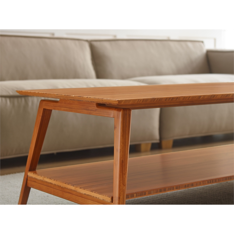 Maklaine 2-Tier Solid Bamboo Coffee Table with Splayed Legs in Copper