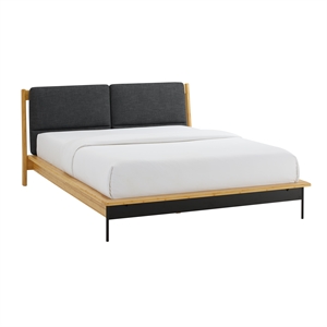 Maklaine King Bamboo Platform Bed with 2 Back Cushions in Sand