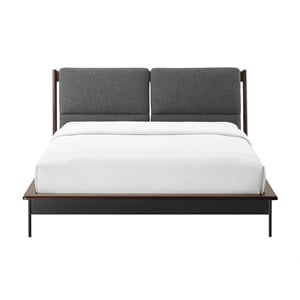 Maklaine King Bamboo Platform Bed with 2 Back Cushions in Crimson