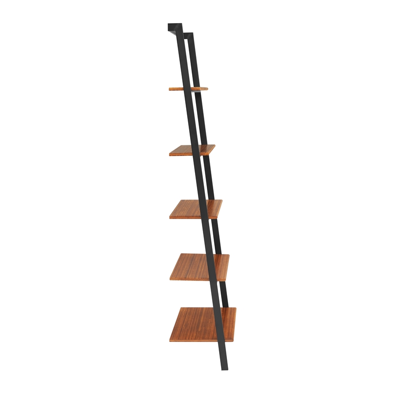 Maklaine 5 Shelf Leaning Bamboo Bookcase with Steel Uprights in Copper