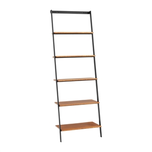 Maklaine 5 Shelf Leaning Bamboo Bookcase with Steel Uprights in Copper
