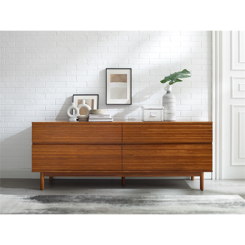 Maklaine 4 Drawer Bamboo Double Dresser with Handle Free Fronts in Copper
