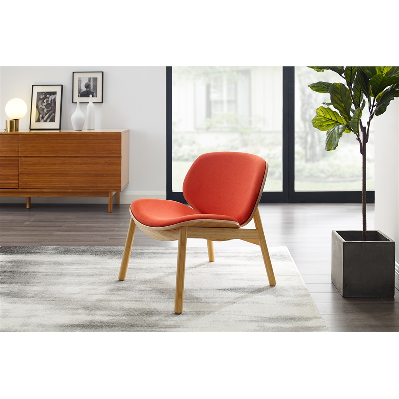 Maklaine Bamboo Lounge Chair with Upholstered Seat in Sand-Red