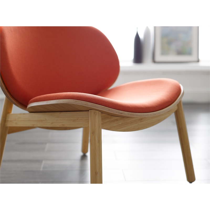 Maklaine Bamboo Lounge Chair with Upholstered Seat in Sand-Red