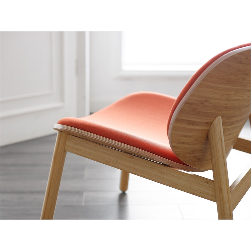 Maklaine Bamboo Lounge Chair with Upholstered Seat in Sand-Red