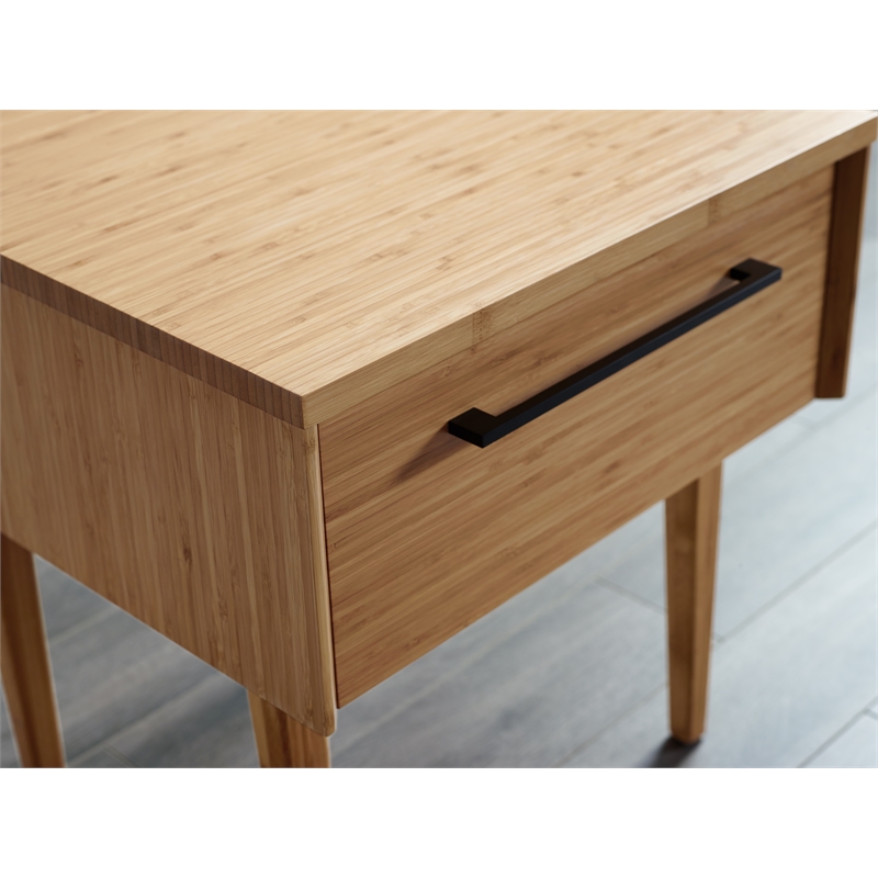 Maklaine Bamboo Nightstand with Matte Black Steel Pulls in Golden