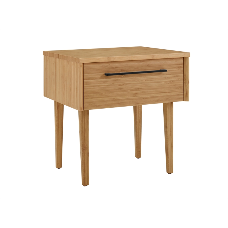 Maklaine Bamboo Nightstand with Matte Black Steel Pulls in Golden