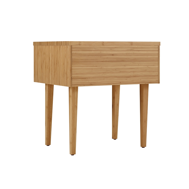 Maklaine Bamboo Nightstand with Matte Black Steel Pulls in Golden