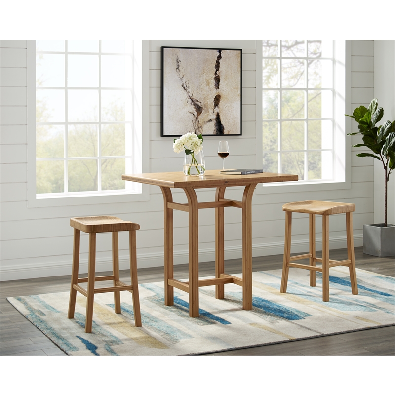 Maklaine Set of 2 Solid Moso Bamboo Bar Height Stools in Golden