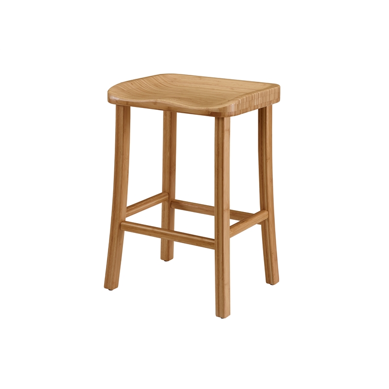Maklaine Set of 2 Solid Moso Bamboo Bar Height Stools in Golden