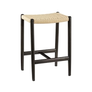 Maklaine Bamboo Counter Stool with Woven Paper Cord Seat in Charcoal
