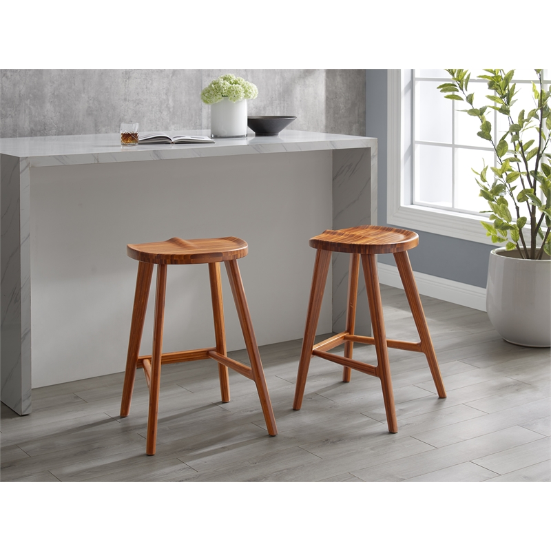 Maklaine Set of 2 Bamboo Counter Stools with Tractor Seats in Copper