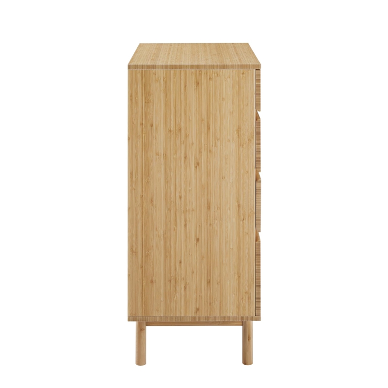 Maklaine 4 Drawer Bamboo High Chest with Handle Free Fronts in Sand