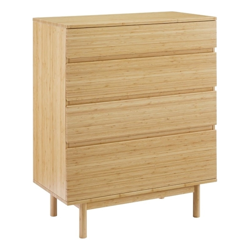 Maklaine 4 Drawer Bamboo High Chest with Handle Free Fronts in Sand