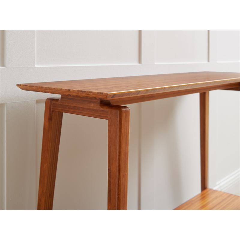 Maklaine 2-Tier Solid Bamboo Console Table with Splayed Legs in Copper