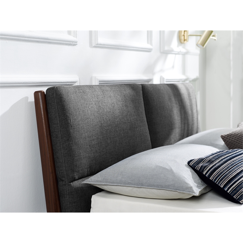 Maklaine Queen Bamboo Platform Bed with 2 Back Cushions in Crimson