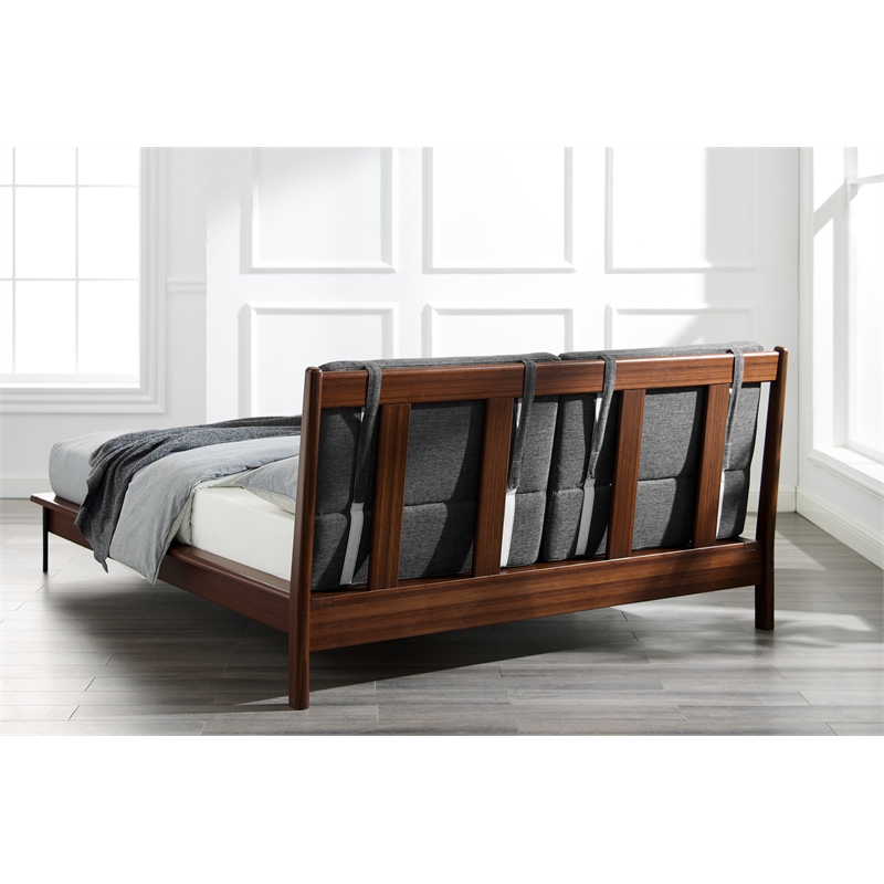 Maklaine Queen Bamboo Platform Bed with 2 Back Cushions in Crimson