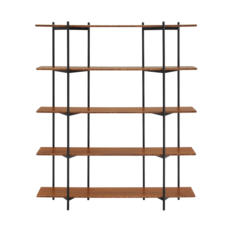 Maklaine 5 Shelf Bamboo and Steel Wide Shelving Unit in Copper