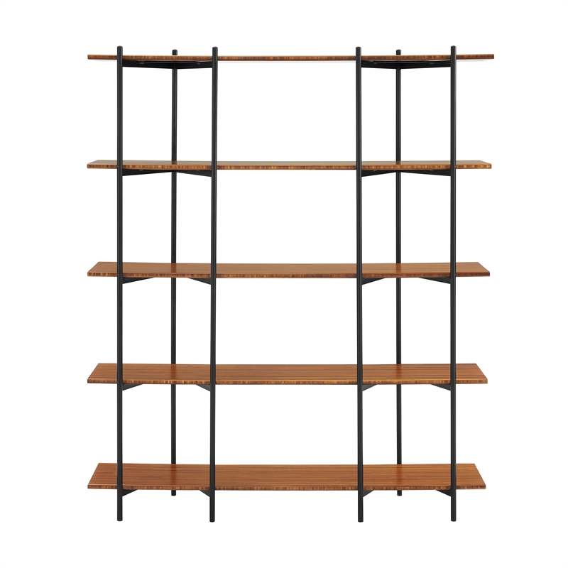 Maklaine 5 Shelf Bamboo and Steel Wide Shelving Unit in Copper