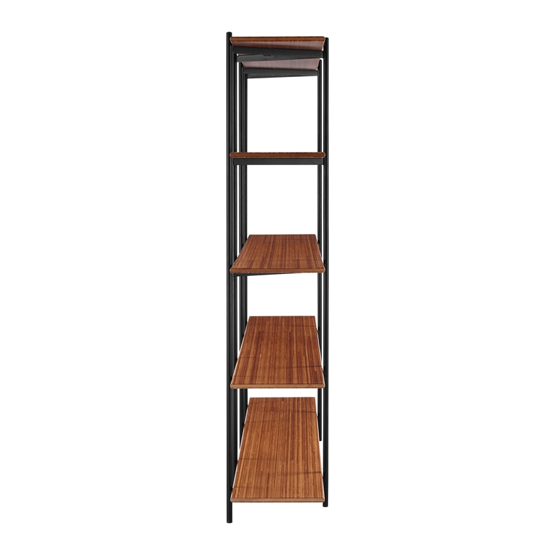 Maklaine 5 Shelf Bamboo and Steel Wide Shelving Unit in Copper