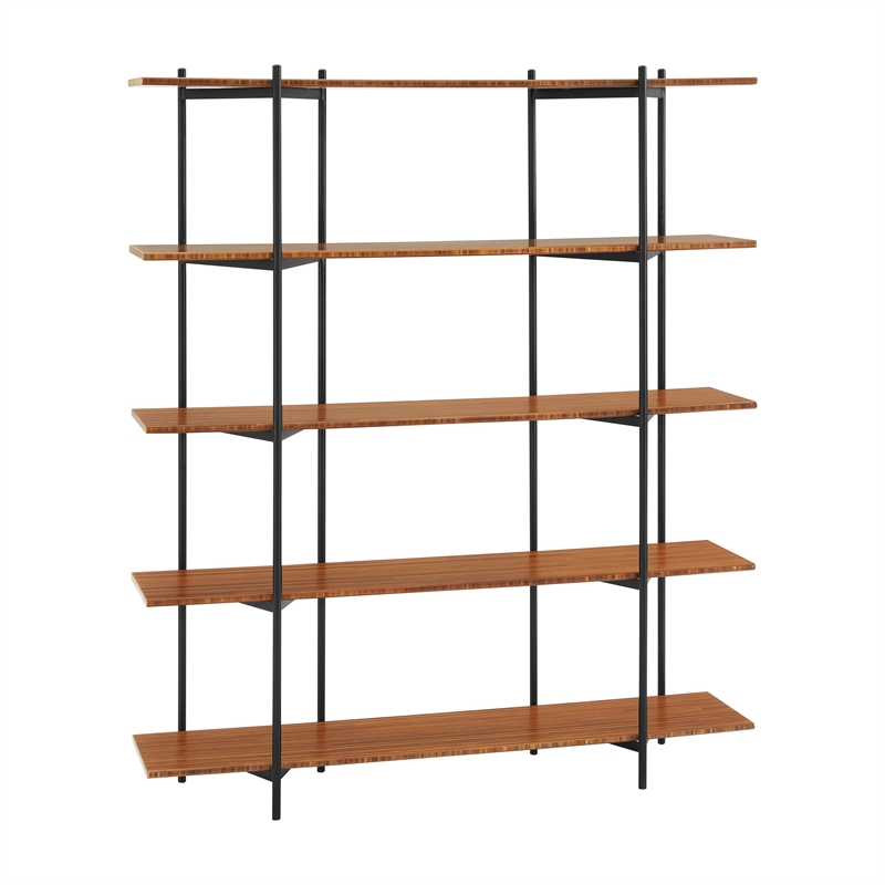 Maklaine 5 Shelf Bamboo and Steel Wide Shelving Unit in Copper