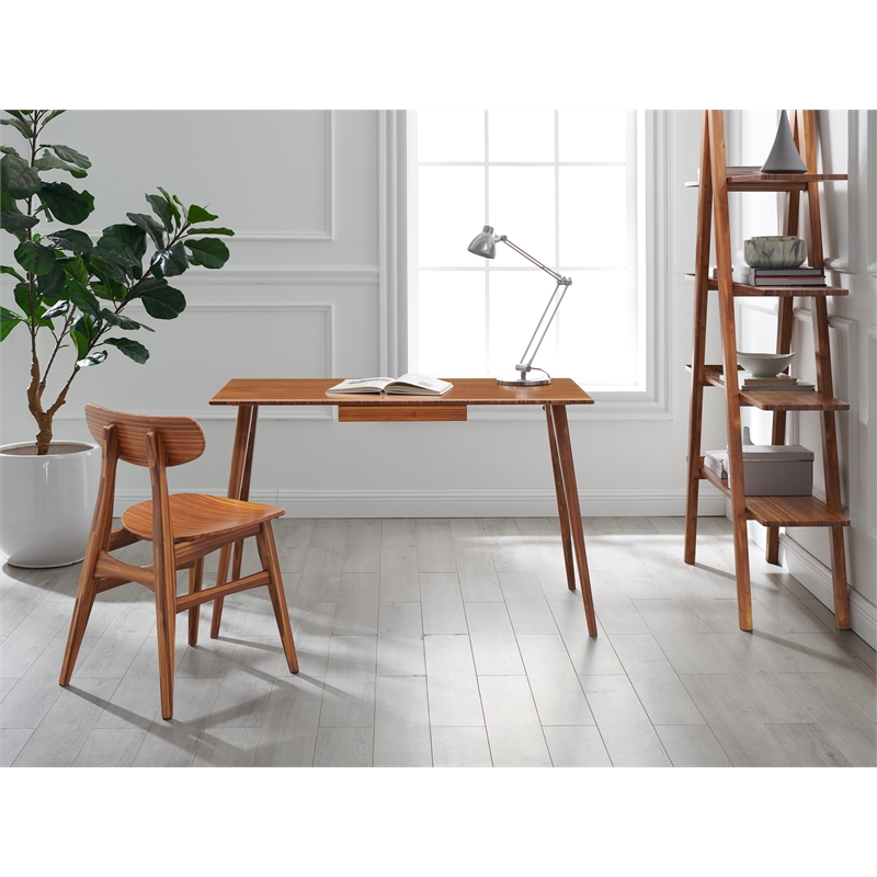 Maklaine Solid Bamboo Writing Desk with Pencil Drawer in Copper