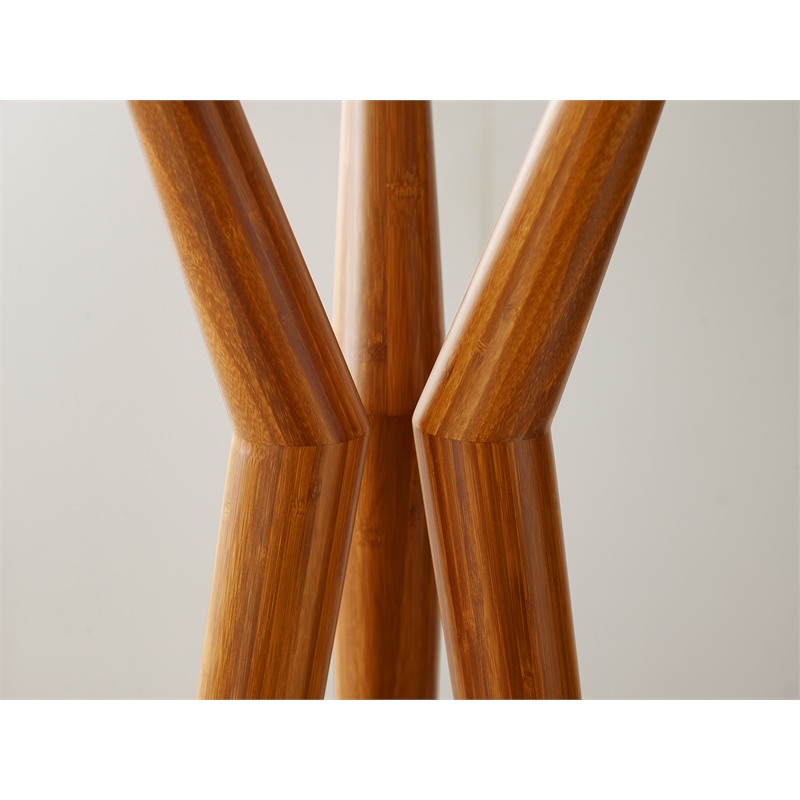 Maklaine Solid Amber Bamboo Coat Tree with 3 Splayed Beams in Copper