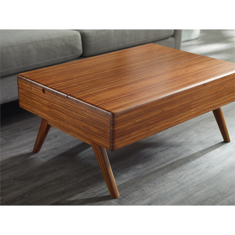 Maklaine Lift Top Bamboo Storage Coffee Table in Copper Finish