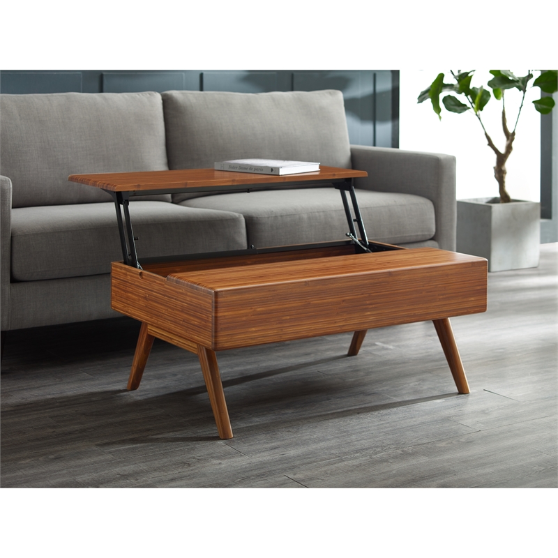 Maklaine Lift Top Bamboo Storage Coffee Table in Copper Finish