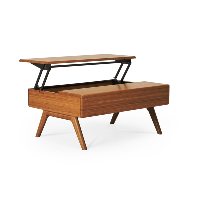 Maklaine Lift Top Bamboo Storage Coffee Table in Copper Finish