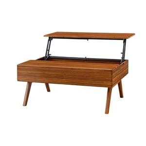 Maklaine Lift Top Bamboo Storage Coffee Table in Copper Finish