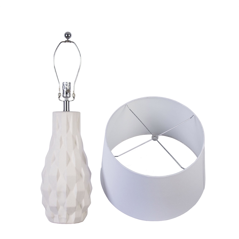 Maklaine Set of 2 Ceramic Table Lamps with Linen Shades in White Sand