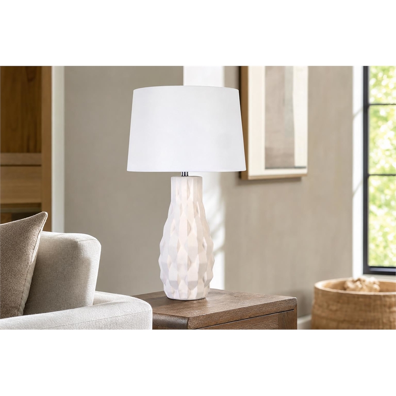 Maklaine Set of 2 Ceramic Table Lamps with Linen Shades in White Sand