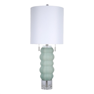 Maklaine 31&quot x 12&quot Crystal Table Lamp with Drum Shade in Mist Blue