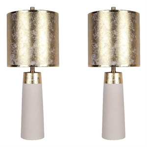 Maklaine Set of 2 Ceramic Metal Table Lamps in Off White and Gold