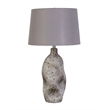 Maklaine Ceramic Table Lamp with Linen Shade in Natural Grey Stone