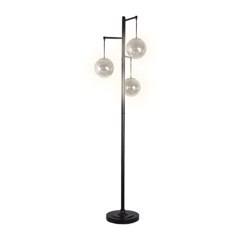 Maklaine Metal Floor Lamp with Smoked Glass Globes in Polished Chrome