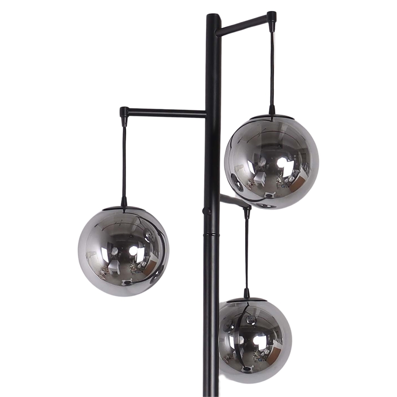 Maklaine Metal Floor Lamp with Smoked Glass Globes in Polished Chrome