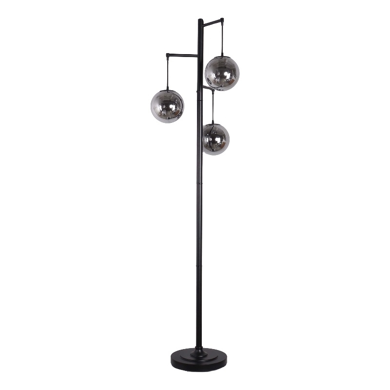 Maklaine Metal Floor Lamp with Smoked Glass Globes in Polished Chrome