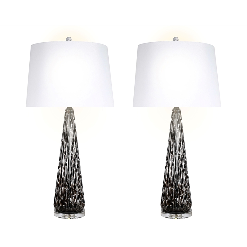 Maklaine Set of 2 Art Glass Table Lamps with Crystal Accents in Black