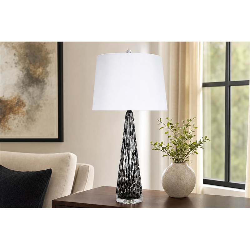 Maklaine Set of 2 Art Glass Table Lamps with Crystal Accents in Black