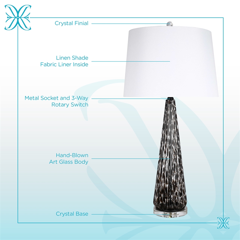 Maklaine Set of 2 Art Glass Table Lamps with Crystal Accents in Black
