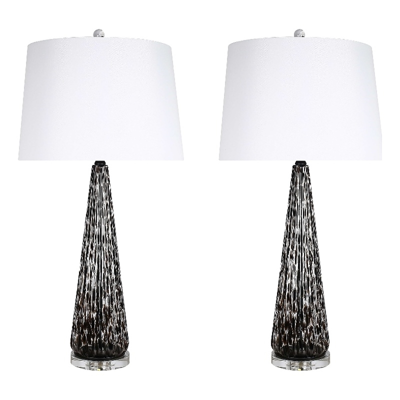 Maklaine Set of 2 Art Glass Table Lamps with Crystal Accents in Black