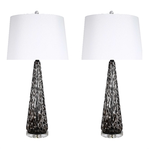 Maklaine Set of 2 Art Glass Table Lamps with Crystal Accents in Black