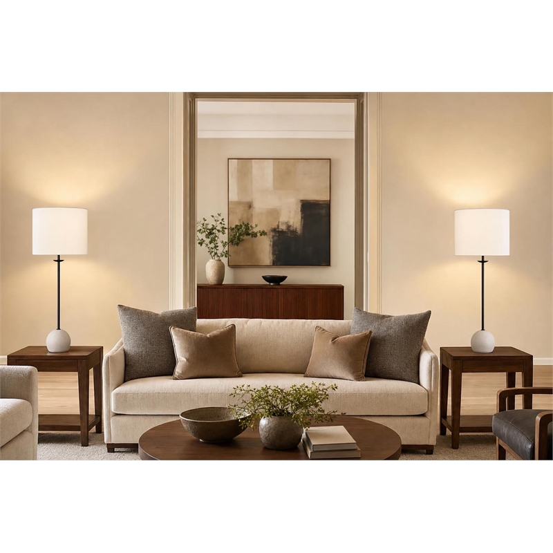 Maklaine Set of 2 Geometric Concrete Buffet Lamps in Matte Black