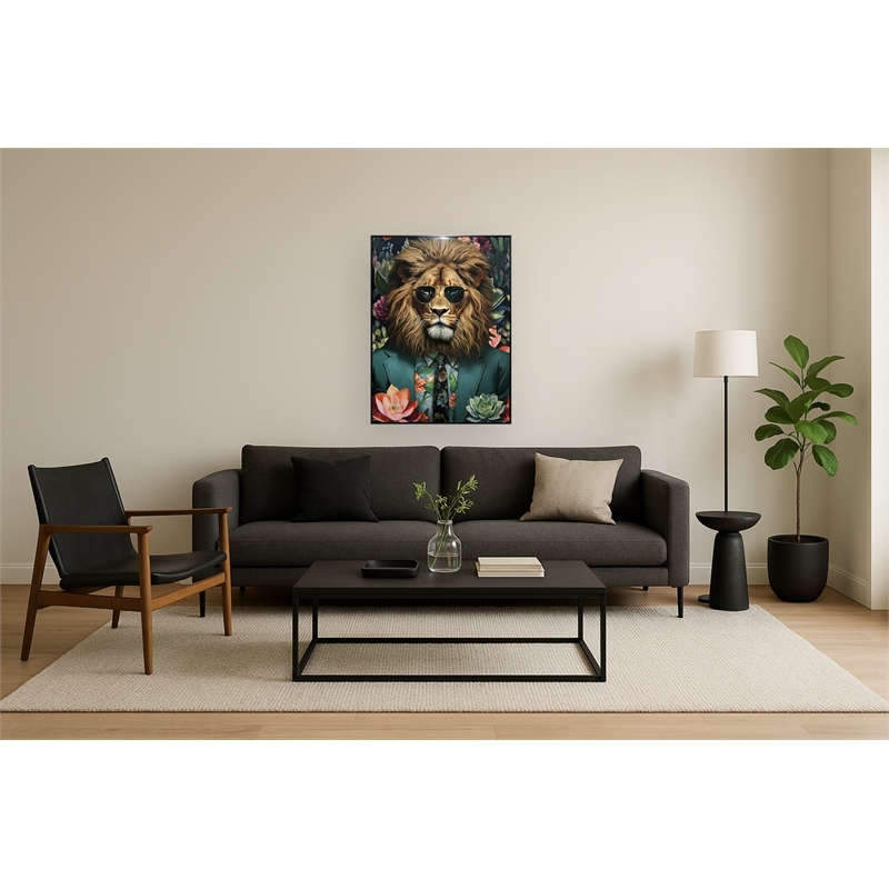 Maklaine Lion in Green Suit Canvas Art 30