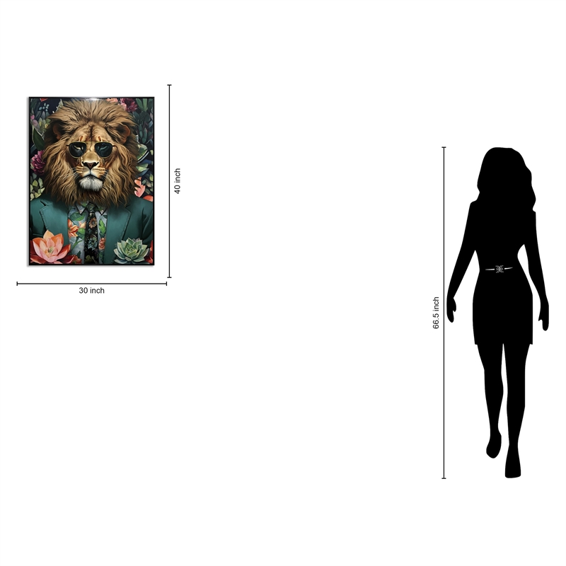 Maklaine Lion in Green Suit Canvas Art 30