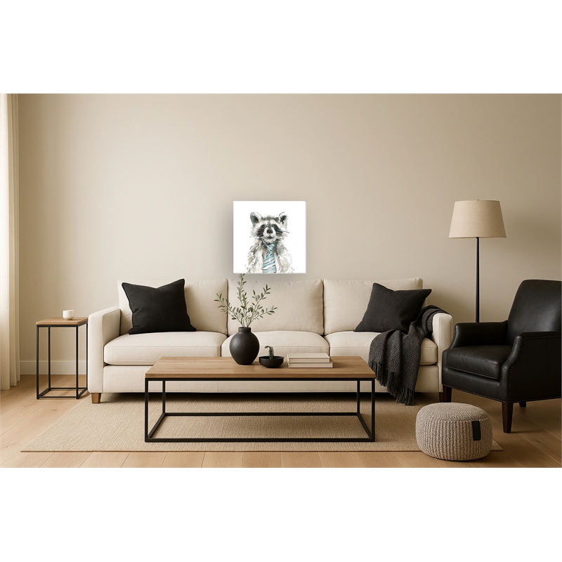Maklaine Watercolor Raccoon with Tie Canvas Art in Multi-Color